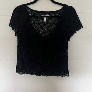 urban outfitters black lace v neck short sleeve with bow